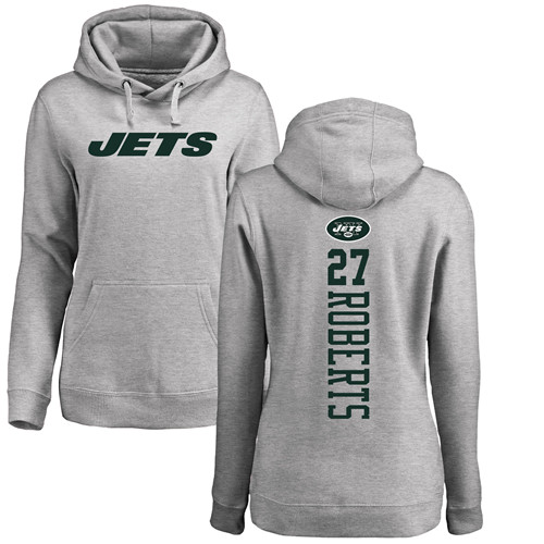 New York Jets Ash Women Darryl Roberts Backer NFL Football 27 Pullover Hoodie Sweatshirts